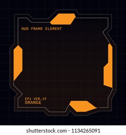 Creative HUD futuristic square frame, virtual tech display, element for user interface design vector template with Orange theme color 