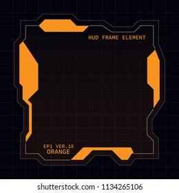 Creative HUD futuristic square frame, virtual tech display, element for user interface design vector template with Orange theme color 