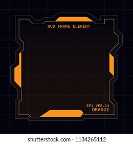 Creative HUD futuristic square frame, virtual tech display, element for user interface design vector template with Orange theme color 