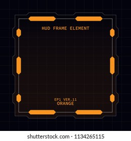 Creative HUD futuristic square frame, virtual tech display, element for user interface design vector template with Orange theme color 