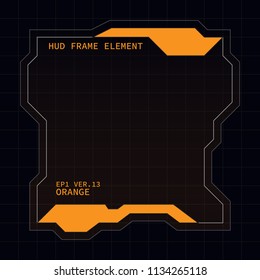 Creative HUD futuristic square frame, virtual tech display, element for user interface design vector template with Orange theme color 