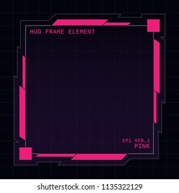 Creative HUD futuristic square frame, virtual Hi-tech display, screen, element for user interface (ui) and control panel design vector template with Pink theme color