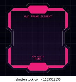 Creative HUD futuristic square frame, virtual Hi-tech display, screen, element for user interface (ui) and control panel design vector template with Pink theme color
