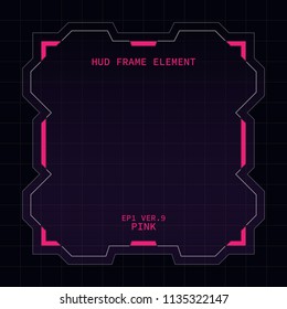 Creative HUD futuristic square frame, virtual Hi-tech display, screen, element for user interface (ui) and control panel design vector template with Pink theme color