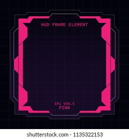 Creative HUD futuristic square frame, virtual Hi-tech display, screen, element for user interface (ui) and control panel design vector template with Pink theme color