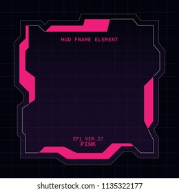 Creative HUD futuristic square frame, virtual Hi-tech display, screen, element for user interface (ui) and control panel design vector template with Pink theme color