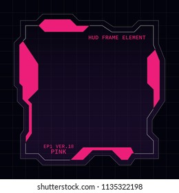 Creative HUD futuristic square frame, virtual Hi-tech display, screen, element for user interface (ui) and control panel design vector template with Pink theme color