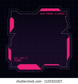 Creative HUD futuristic square frame, virtual Hi-tech display, screen, element for user interface (ui) and control panel design vector template with Pink theme color