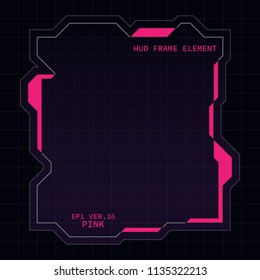 Creative HUD futuristic square frame, virtual Hi-tech display, screen, element for user interface (ui) and control panel design vector template with Pink theme color