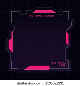 Creative HUD futuristic square frame, virtual Hi-tech display, screen, element for user interface (ui) and control panel design vector template with Pink theme color
