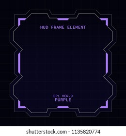 Creative HUD futuristic square frame, virtual Hi-tech display, screen, element for user interface (ui) and control panel design vector template with Purple theme color