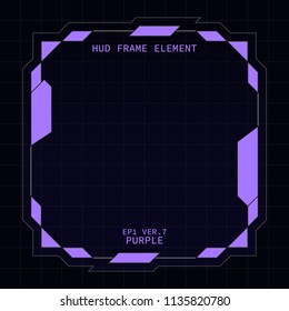 Creative HUD futuristic square frame, virtual Hi-tech display, screen, element for user interface (ui) and control panel design vector template with Purple theme color