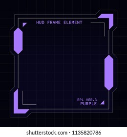 Creative HUD futuristic square frame, virtual Hi-tech display, screen, element for user interface (ui) and control panel design vector template with Purple theme color