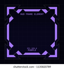 Creative HUD futuristic square frame, virtual Hi-tech display, screen, element for user interface (ui) and control panel design vector template with Purple theme color