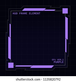 Creative HUD futuristic square frame, virtual Hi-tech display, screen, element for user interface (ui) and control panel design vector template with Purple theme color