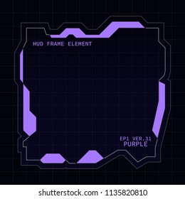 Creative HUD futuristic square frame, virtual Hi-tech display, screen, element for user interface (ui) and control panel design vector template with Purple theme color