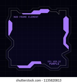 Creative HUD futuristic square frame, virtual Hi-tech display, screen, element for user interface (ui) and control panel design vector template with Purple theme color