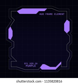 Creative HUD futuristic square frame, virtual Hi-tech display, screen, element for user interface (ui) and control panel design vector template with Purple theme color