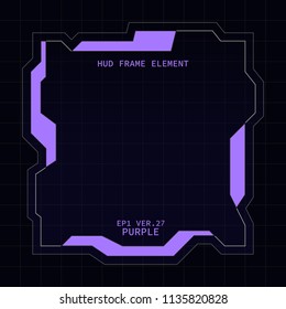 Creative HUD futuristic square frame, virtual Hi-tech display, screen, element for user interface (ui) and control panel design vector template with Purple theme color