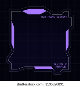 Creative HUD futuristic square frame, virtual Hi-tech display, screen, element for user interface (ui) and control panel design vector template with Purple theme color