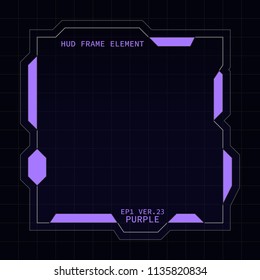 Creative HUD futuristic square frame, virtual Hi-tech display, screen, element for user interface (ui) and control panel design vector template with Purple theme color