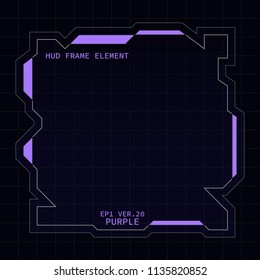 Creative HUD futuristic square frame, virtual Hi-tech display, screen, element for user interface (ui) and control panel design vector template with Purple theme color
