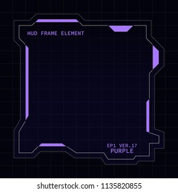 Creative HUD futuristic square frame, virtual Hi-tech display, screen, element for user interface (ui) and control panel design vector template with Purple theme color