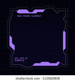 Creative HUD futuristic square frame, virtual Hi-tech display, screen, element for user interface (ui) and control panel design vector template with Purple theme color