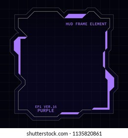 Creative HUD futuristic square frame, virtual Hi-tech display, screen, element for user interface (ui) and control panel design vector template with Purple theme color