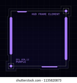 Creative HUD futuristic square frame, virtual Hi-tech display, screen, element for user interface (ui) and control panel design vector template with Purple theme color