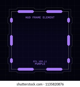 Creative HUD futuristic square frame, virtual Hi-tech display, screen, element for user interface (ui) and control panel design vector template with Purple theme color