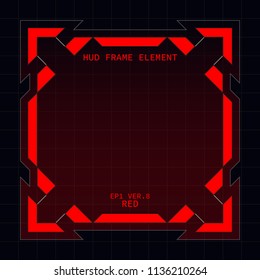 Creative HUD futuristic square frame, virtual Hi-tech display, screen, element for user interface (ui) and control panel design vector template with Red theme color