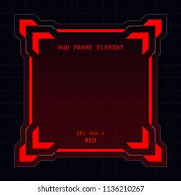 Creative HUD futuristic square frame, virtual Hi-tech display, screen, element for user interface (ui) and control panel design vector template with Red theme color