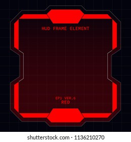 Creative HUD futuristic square frame, virtual Hi-tech display, screen, element for user interface (ui) and control panel design vector template with Red theme color