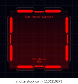 Creative HUD futuristic square frame, virtual Hi-tech display, screen, element for user interface (ui) and control panel design vector template with Red theme color