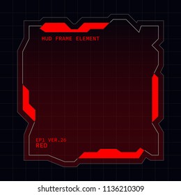 Creative HUD futuristic square frame, virtual Hi-tech display, screen, element for user interface (ui) and control panel design vector template with Red theme color