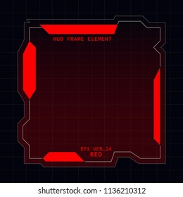 Creative HUD futuristic square frame, virtual Hi-tech display, screen, element for user interface (ui) and control panel design vector template with Red theme color