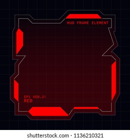 Creative HUD futuristic square frame, virtual Hi-tech display, screen, element for user interface (ui) and control panel design vector template with Red theme color