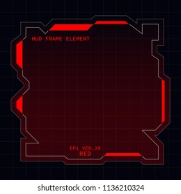Creative HUD futuristic square frame, virtual Hi-tech display, screen, element for user interface (ui) and control panel design vector template with Red theme color