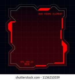 Creative HUD futuristic square frame, virtual Hi-tech display, screen, element for user interface (ui) and control panel design vector template with Red theme color
