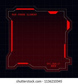 Creative HUD futuristic square frame, virtual Hi-tech display, screen, element for user interface (ui) and control panel design vector template with Red theme color