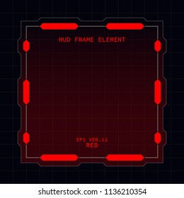 Creative HUD futuristic square frame, virtual Hi-tech display, screen, element for user interface (ui) and control panel design vector template with Red theme color