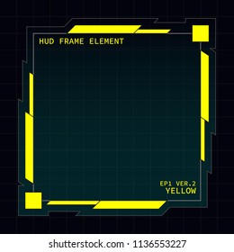 Creative HUD futuristic square frame, virtual Hi-tech display, screen, element for user interface (ui) and control panel design vector template with Yellow theme color