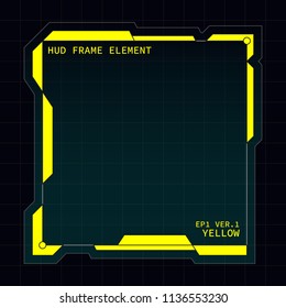 Creative HUD futuristic square frame, virtual Hi-tech display, screen, element for user interface (ui) and control panel design vector template with Yellow theme color