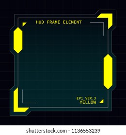 Creative HUD futuristic square frame, virtual Hi-tech display, screen, element for user interface (ui) and control panel design vector template with Yellow theme color