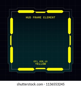 Creative HUD futuristic square frame, virtual Hi-tech display, screen, element for user interface (ui) and control panel design vector template with Yellow theme color