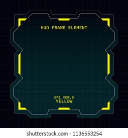 Creative HUD futuristic square frame, virtual Hi-tech display, screen, element for user interface (ui) and control panel design vector template with Yellow theme color