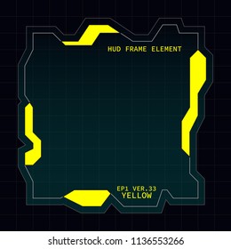Creative HUD futuristic square frame, virtual Hi-tech display, screen, element for user interface (ui) and control panel design vector template with Yellow theme color