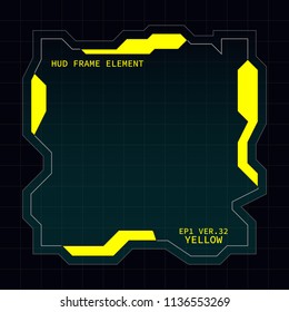 Creative HUD futuristic square frame, virtual Hi-tech display, screen, element for user interface (ui) and control panel design vector template with Yellow theme color