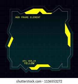 Creative HUD futuristic square frame, virtual Hi-tech display, screen, element for user interface (ui) and control panel design vector template with Yellow theme color